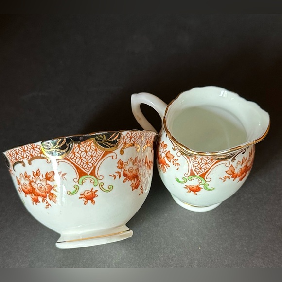 HM Sutherland England Vintage Sugar & Creamer Imari Inspired Floral Trellis 2458 - Picture 5 of 7